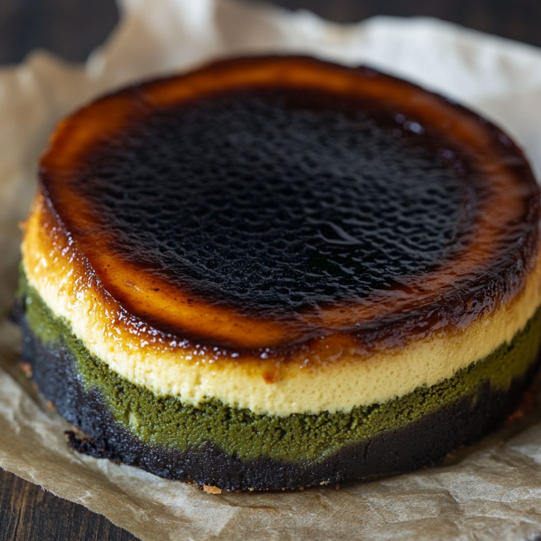 Cheesecake Basque Brûlé au Matcha : Un Dessert Crémeux et Caramélisé