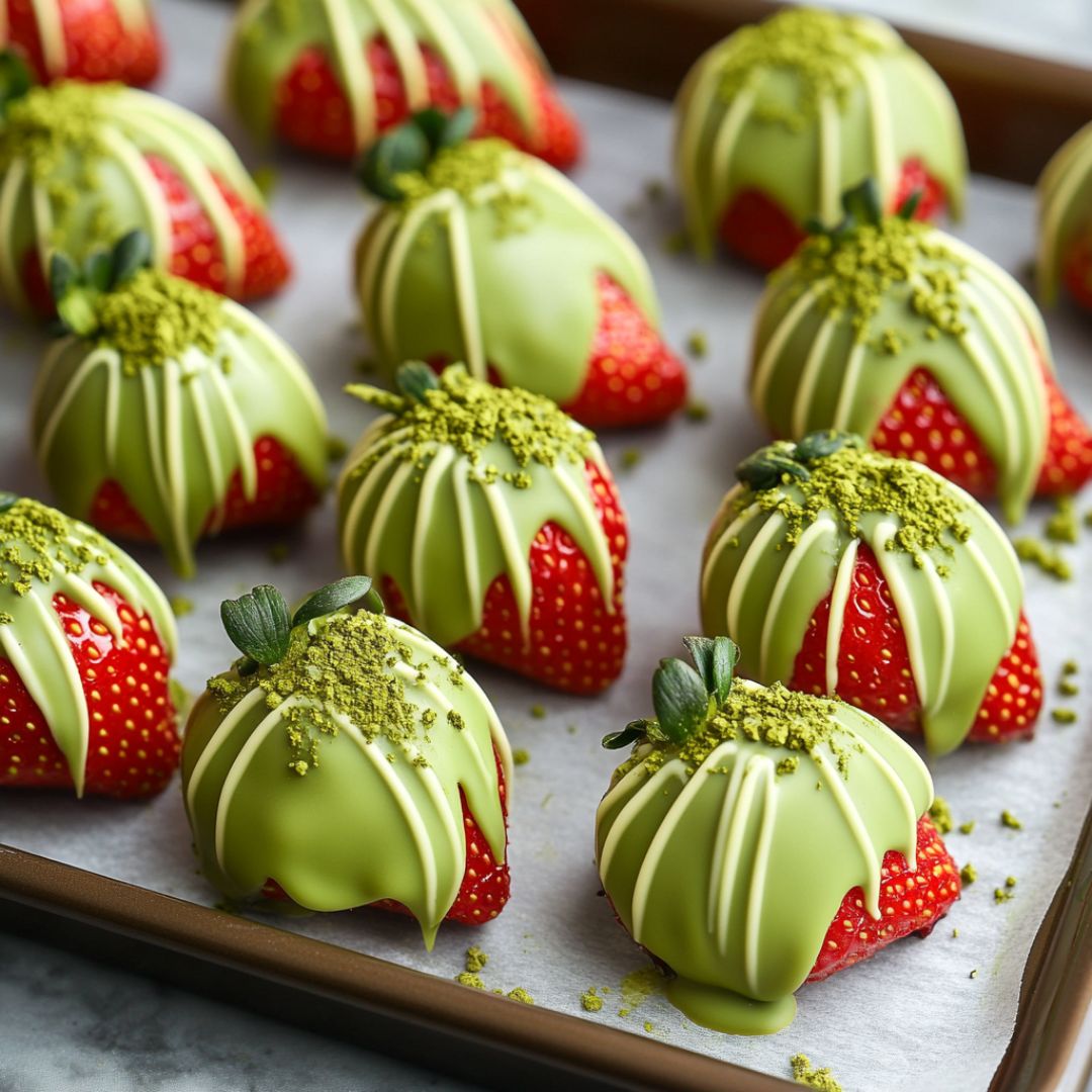 Fraises Enrobées de Chocolat Blanc au Matcha