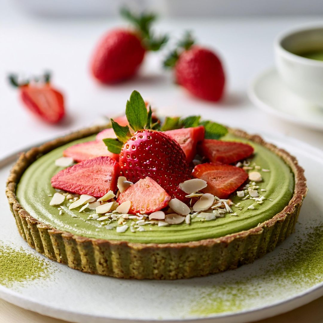 Tarte Crue Vegan au Matcha et Fruits